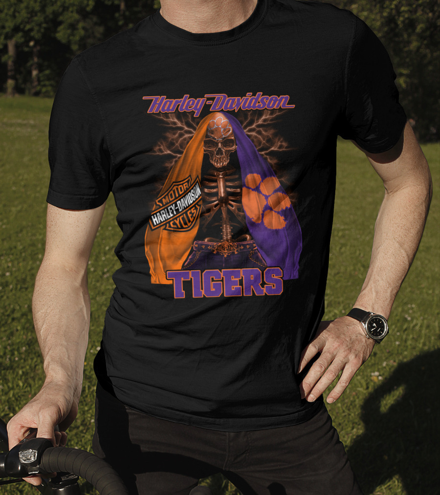 Harley Davidson Clemson Tigers Motorcycle Skeleton T-Shirt
