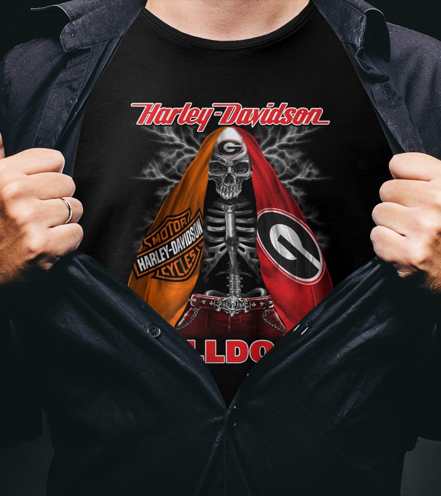 Harley Davidson Georgia Bulldogs Skeleton Lightning Motorcycles T-Shirt
