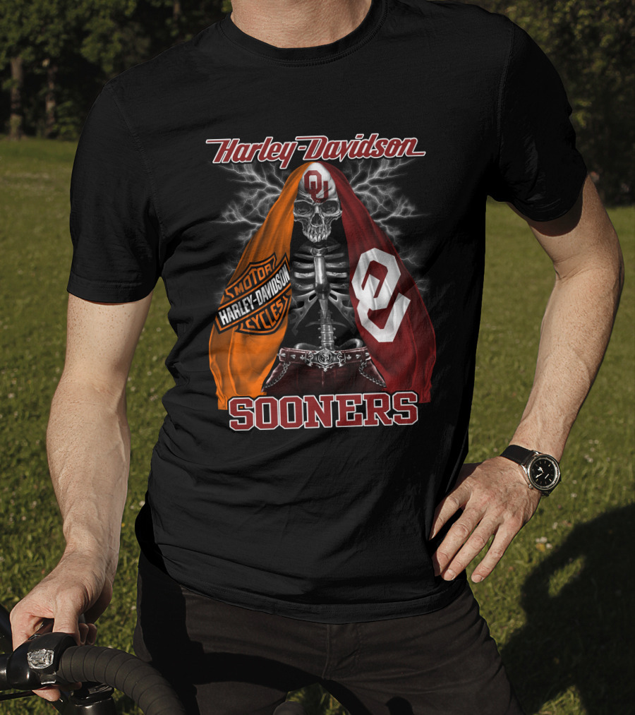 Harley Davidson Oklahoma Sooners Skeleton Thunderbolt T-Shirt