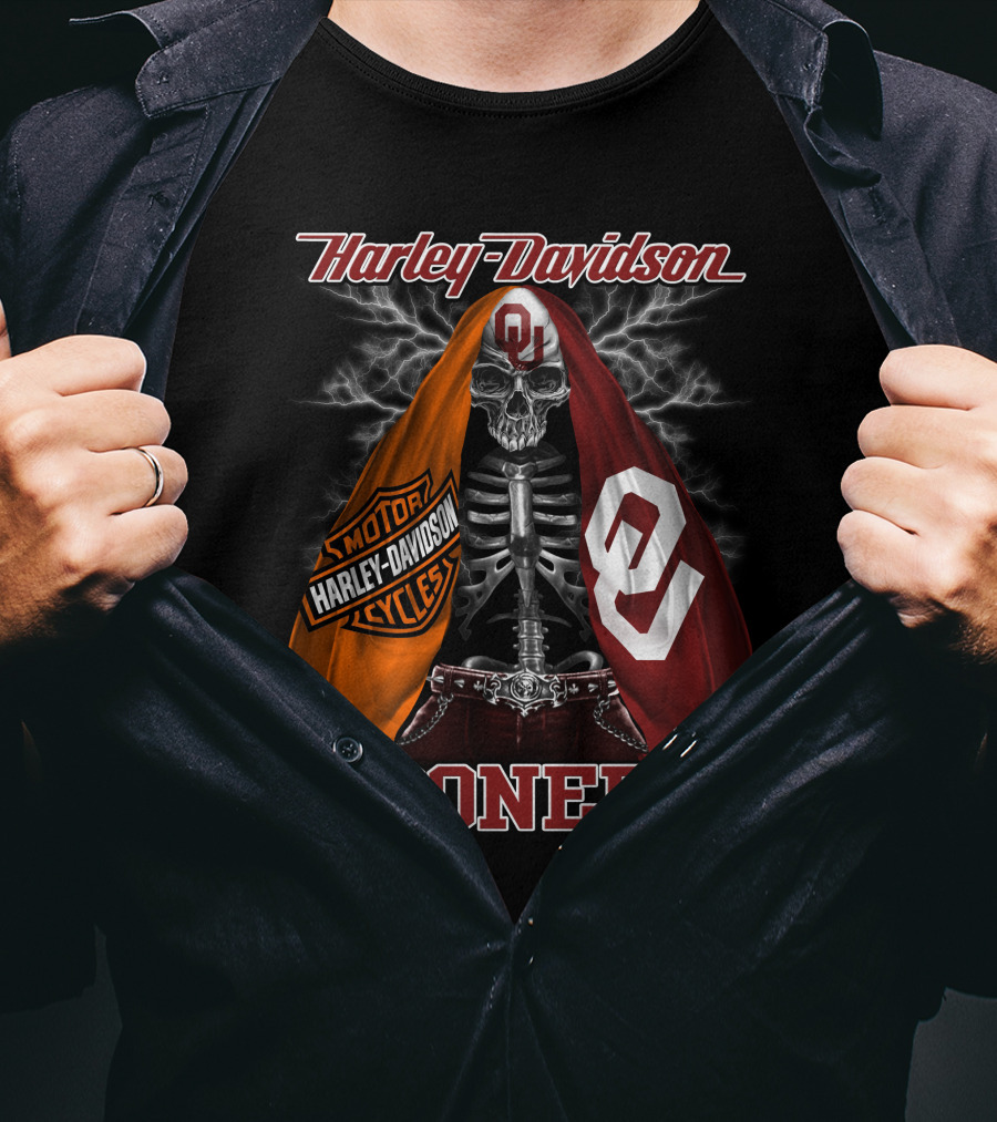 Harley Davidson Oklahoma Sooners Skeleton Thunderbolt T-Shirt