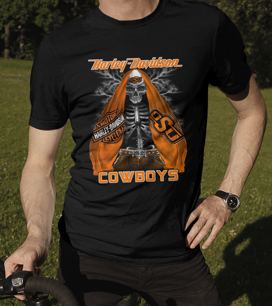 Harley Davidson Oklahoma State Cowboys Skeleton Osu Motorcycle T-Shirt