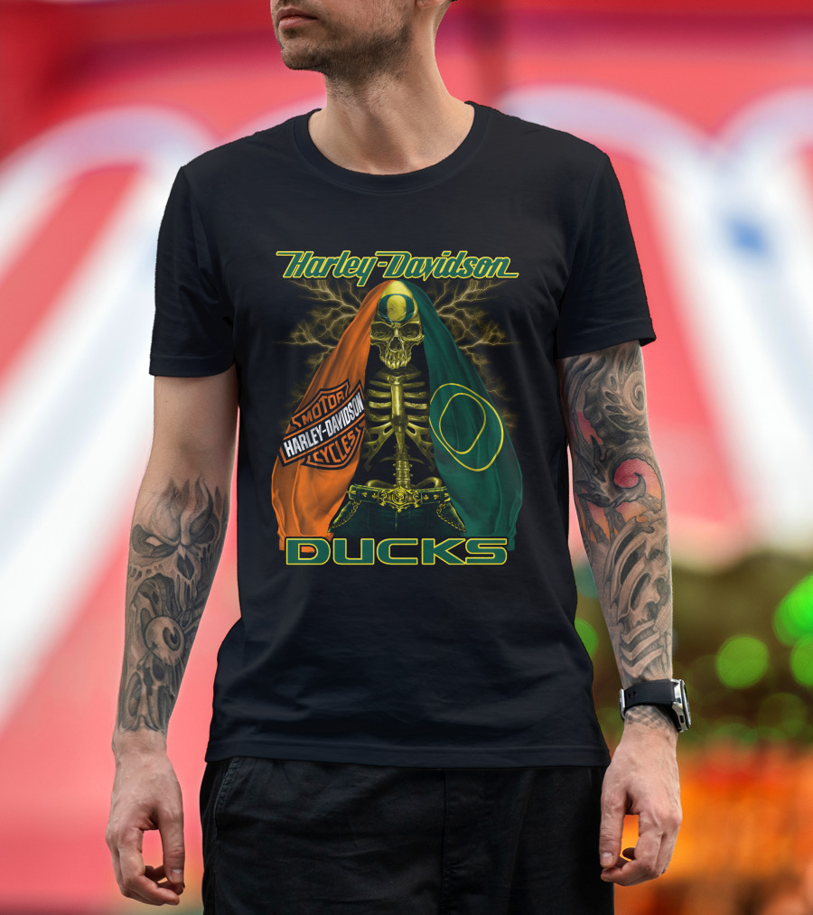 Harley Davidson Motorcycles Ducks Oregon Skeleton T-Shirt