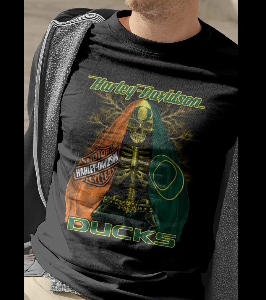 Harley Davidson Motorcycles Ducks Oregon Skeleton T-Shirt