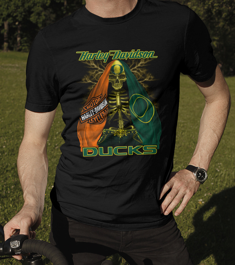 Harley Davidson Motorcycles Ducks Oregon Skeleton T-Shirt