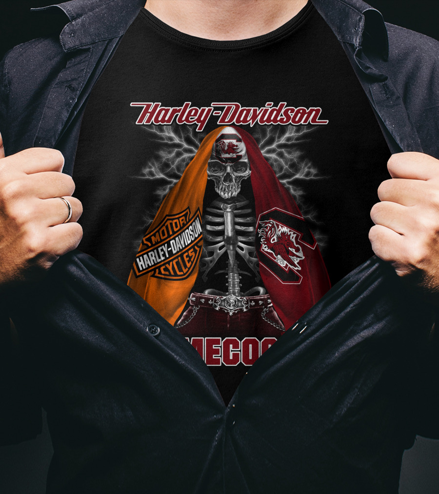 Harley Davidson South Carolina Gamecocks Skeleton Logo M2D23 T-Shirt