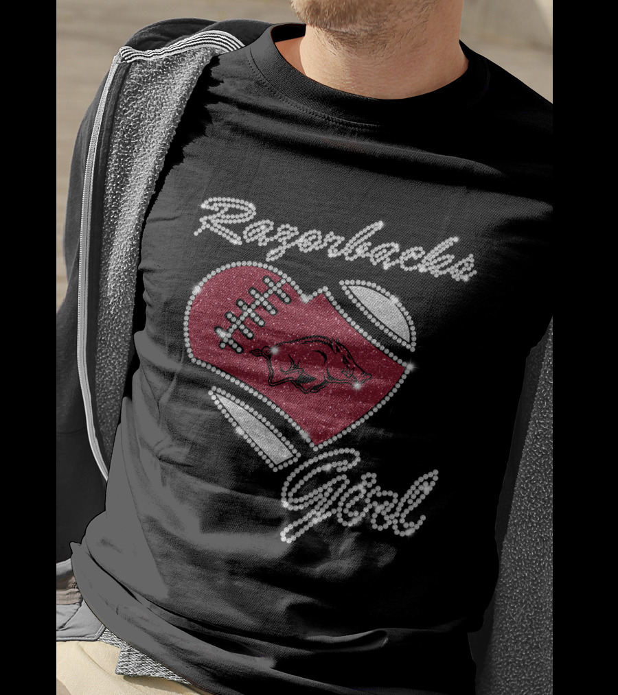 Razorbacks Girl Heart Football T-Shirt