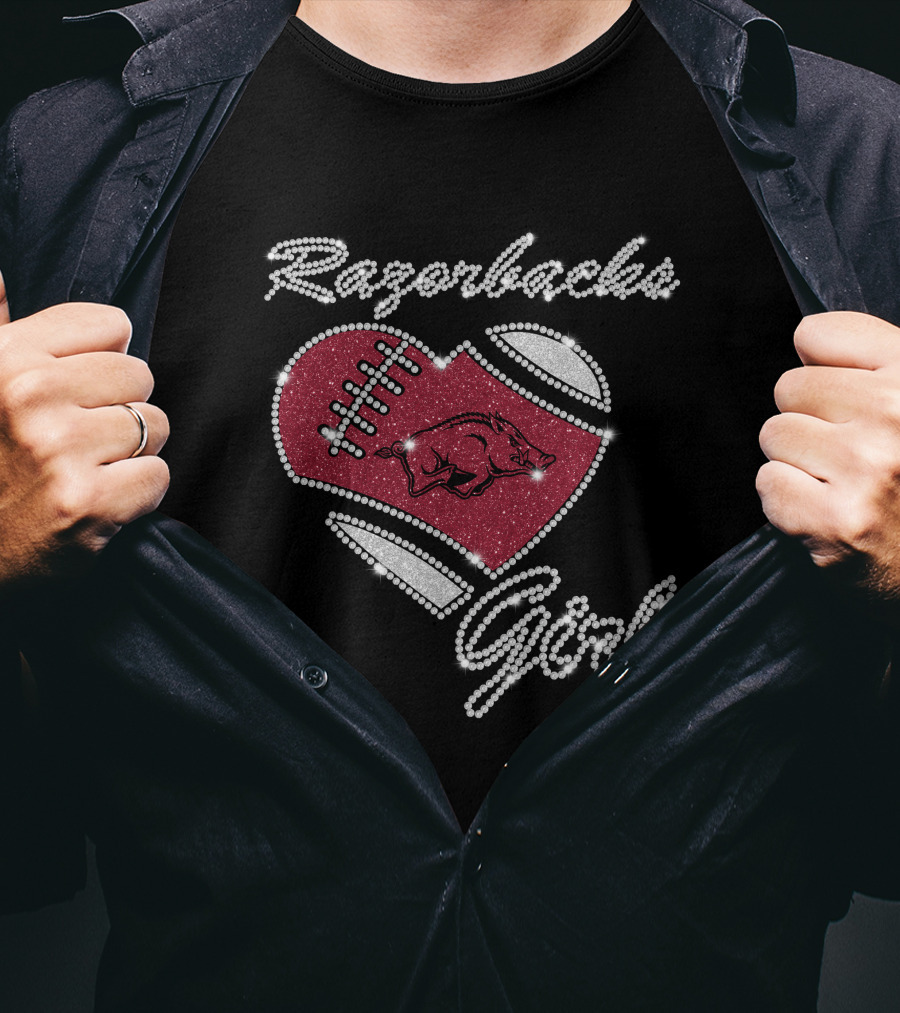 Razorbacks Girl Heart Football T-Shirt