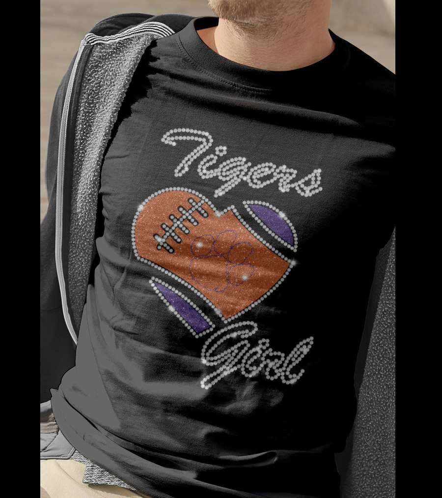 Tigers Girl Heart Football Clemson Paw T-Shirt