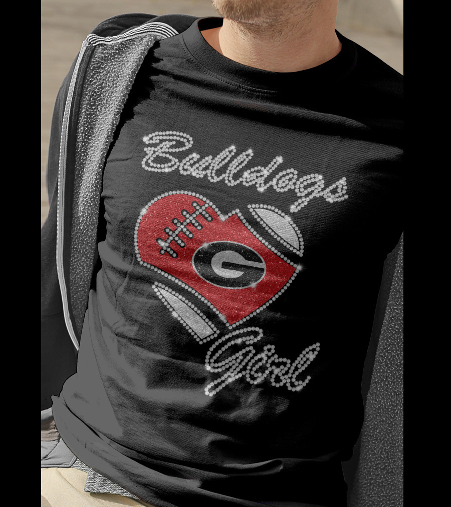 Georgia Bulldogs Girl Heart Football Bling T-Shirt