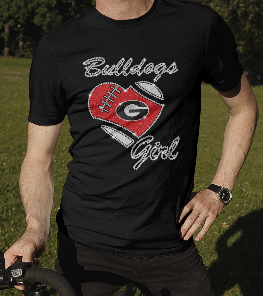 Georgia Bulldogs Girl Heart Football Bling T-Shirt