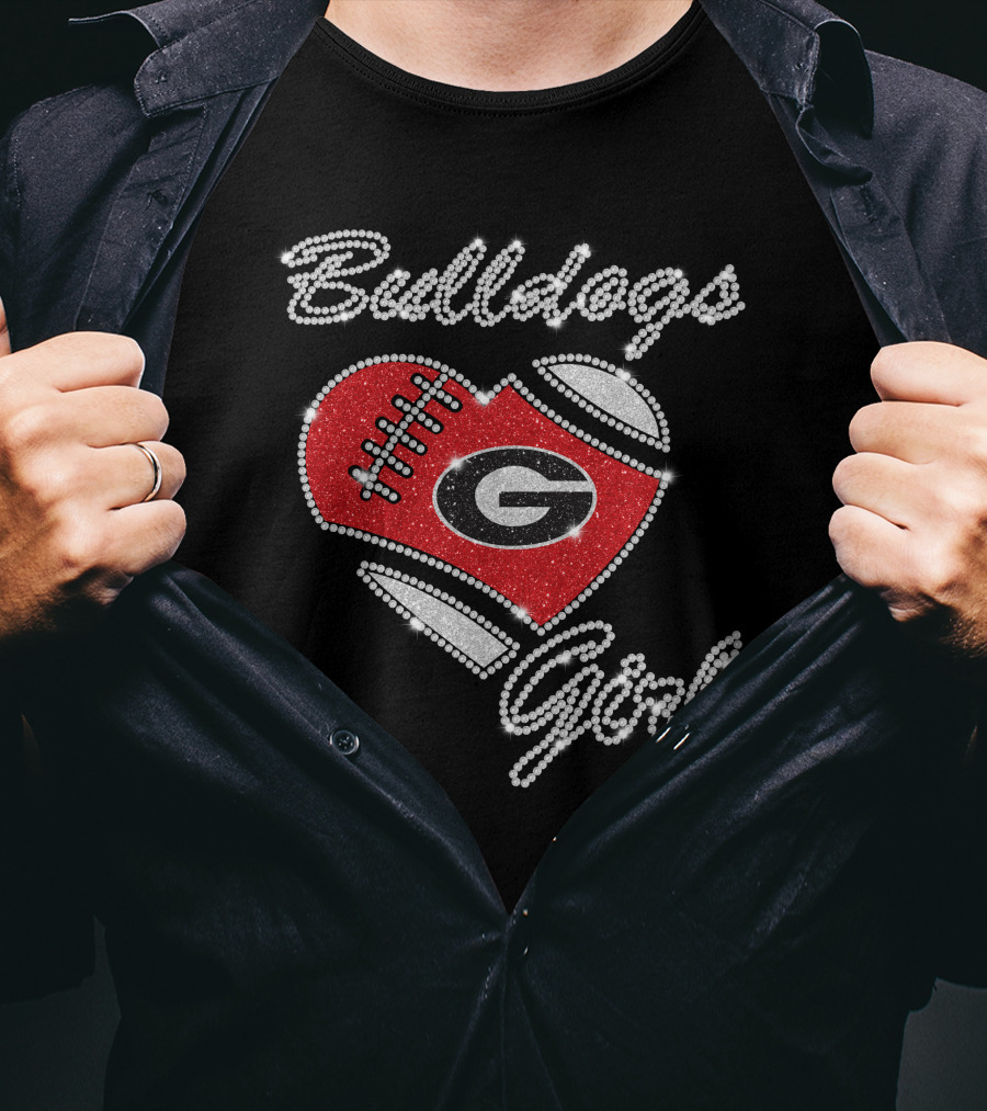 Georgia Bulldogs Girl Heart Football Bling T-Shirt