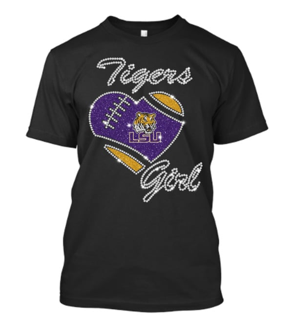 LSU Tigers Girl Heart Football Sparkle Design DNTee25 T-Shirt
