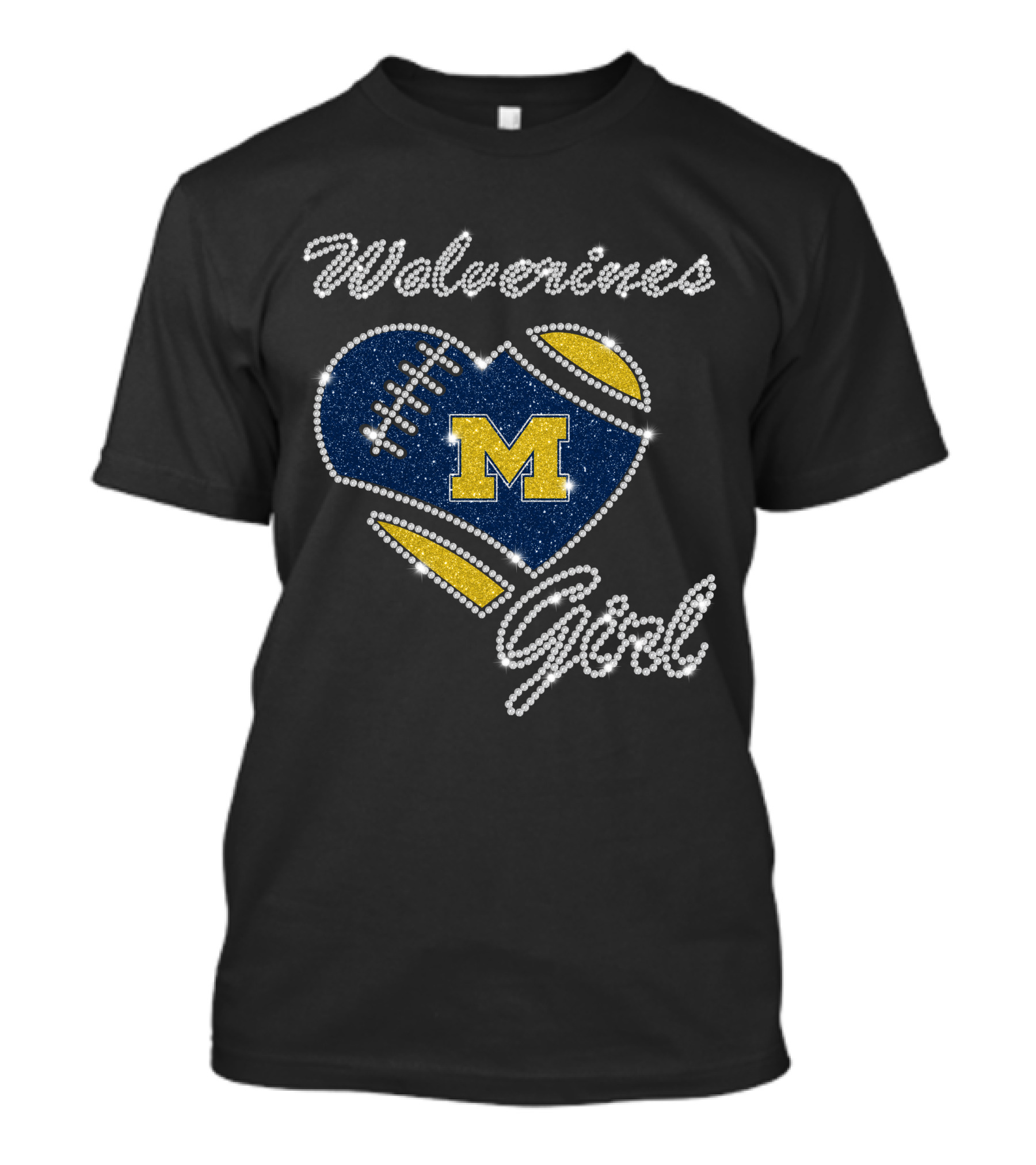 Wolverines Girl Heart Football M Michigan DNTee25 T-Shirt