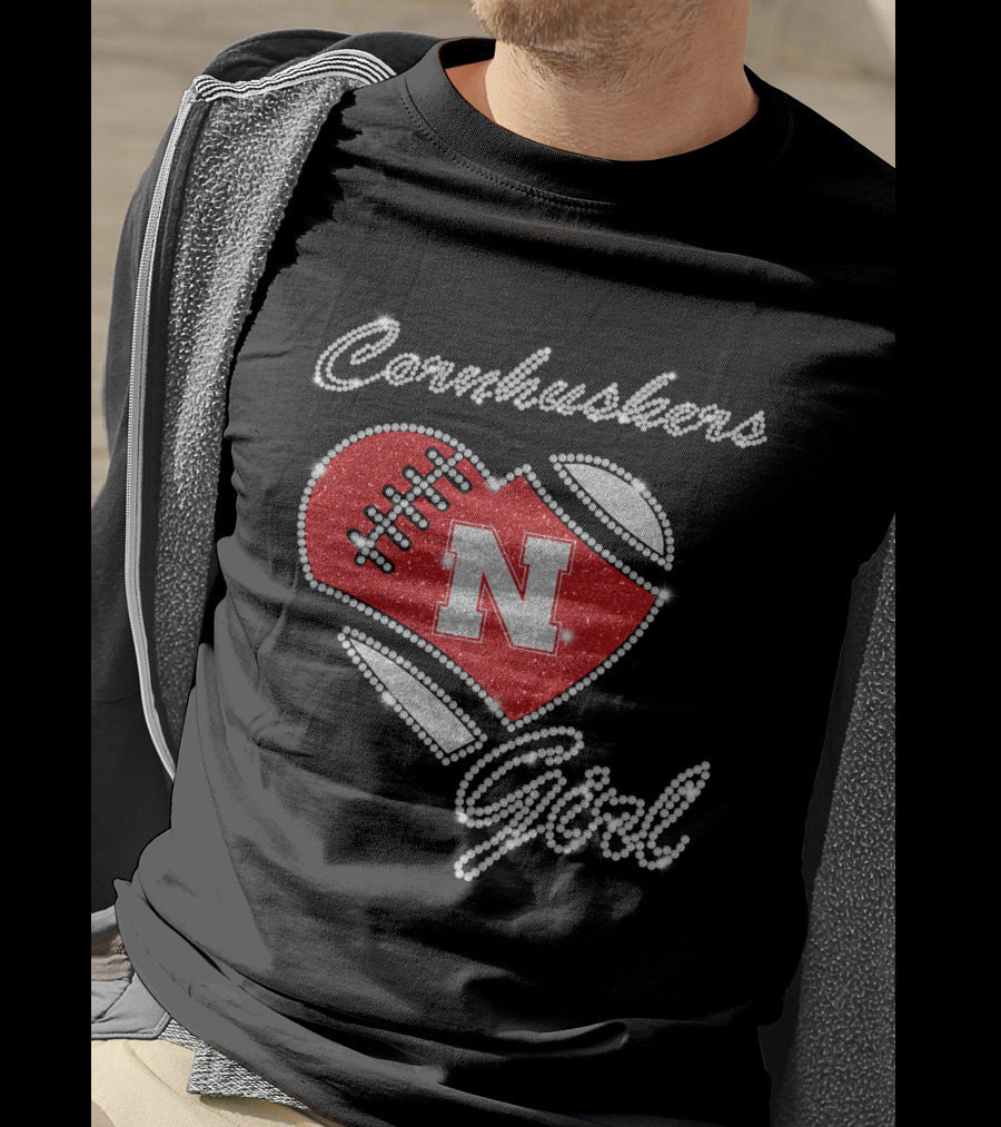 Nebraska Cornhuskers Girl Heart Football N T-Shirt