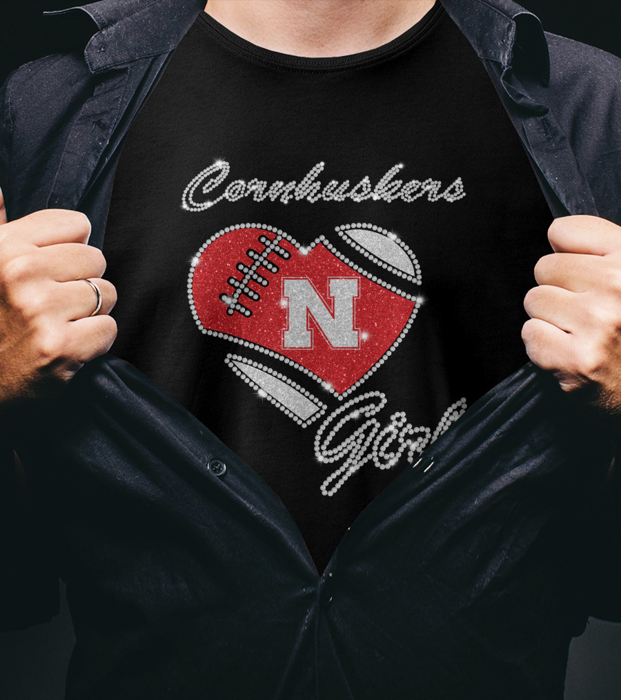 Nebraska Cornhuskers Girl Heart Football N T-Shirt