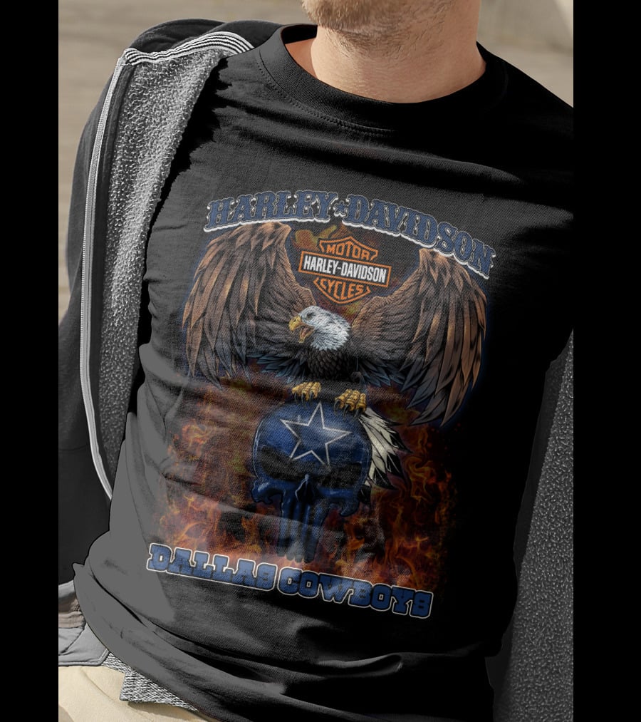 Harley Davidson Dallas Cowboys Eagle With Star Skull T-Shirt