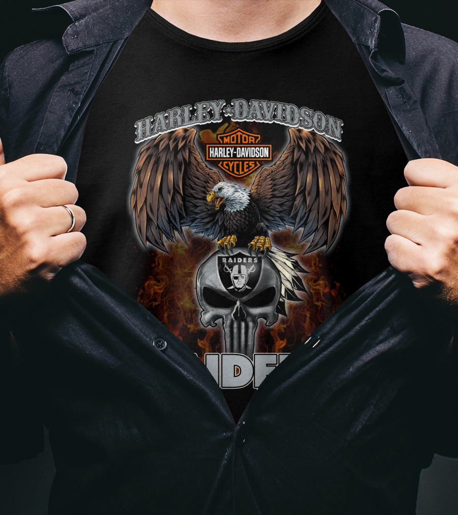 Harley Davidson Motor Cycles Raiders Eagle And Skull T-Shirt