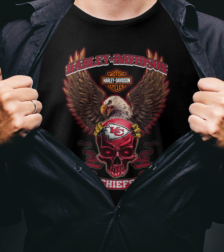 Harley Davidson Motor Cycles Kansas City Chiefs Skull Eagle T-Shirt