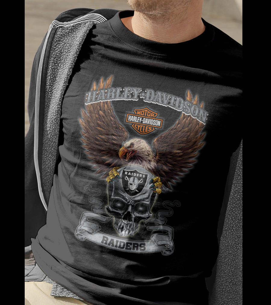 Harley Davidson Motor Cycles Raider Skull Eagle Raiders T-Shirt