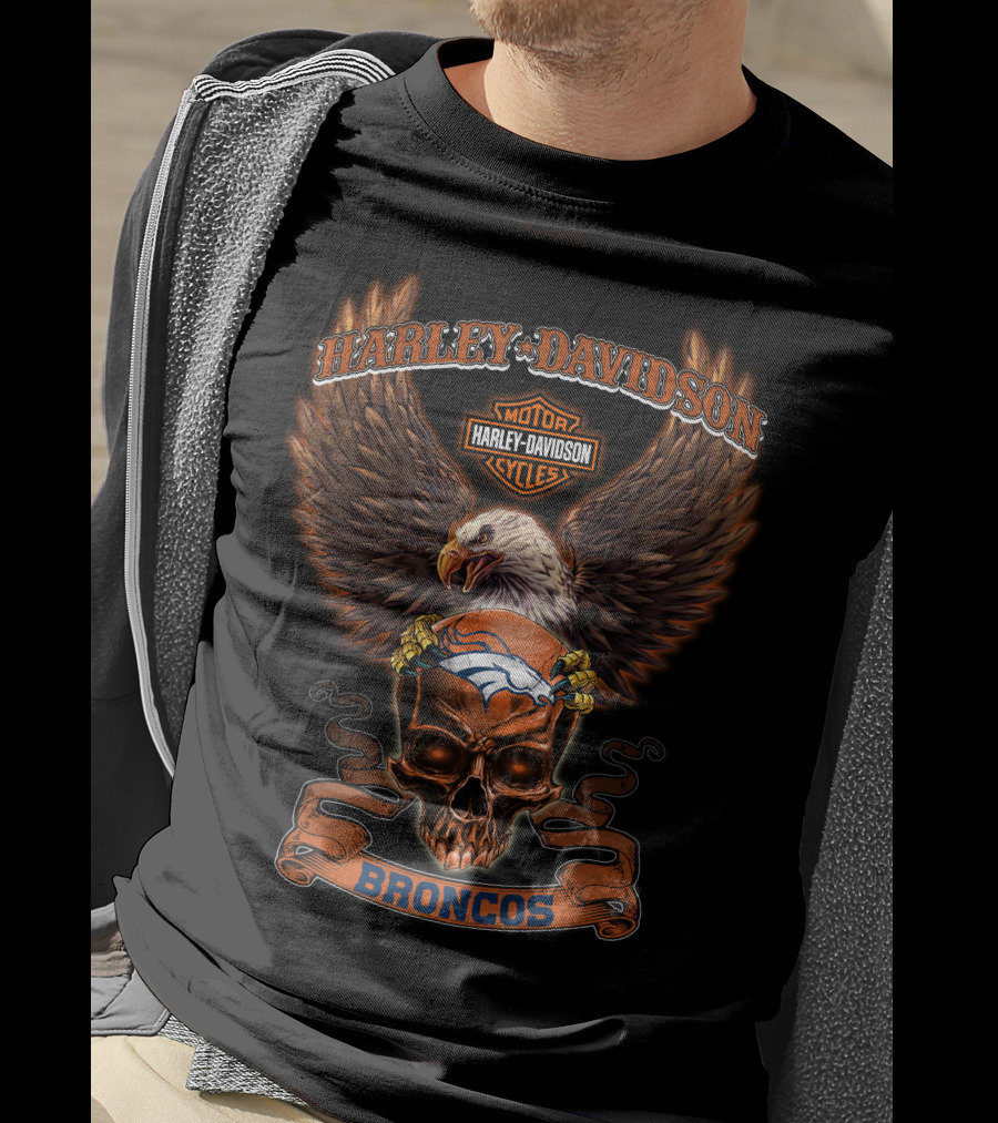 Harley Davidson Motorcycles Eagle Denver Broncos Hd03Nfl T-Shirt