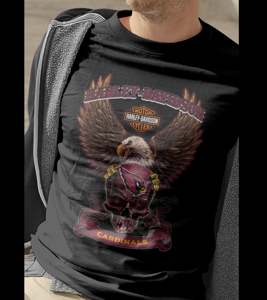 Harley Davidson Motor Cycles Eagle Skull Cardinals T-Shirt