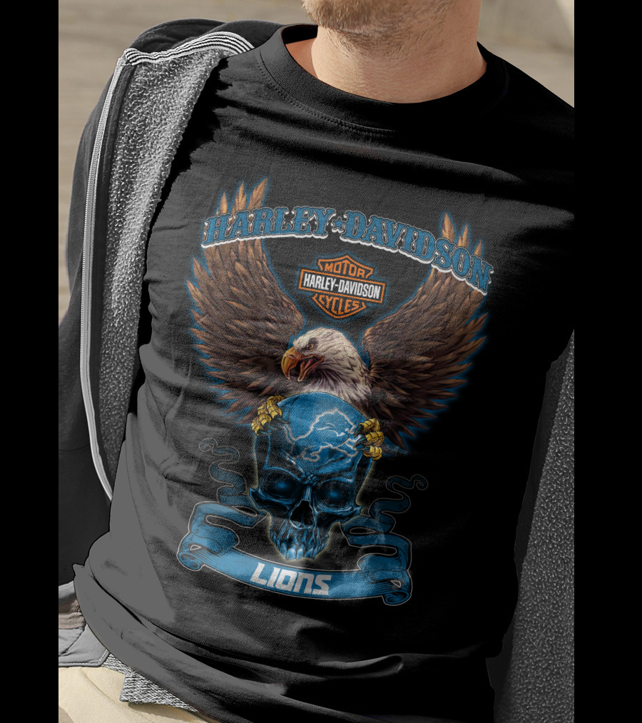 Harley Davidson Motor Cycles Eagle Lions Skull T-Shirt