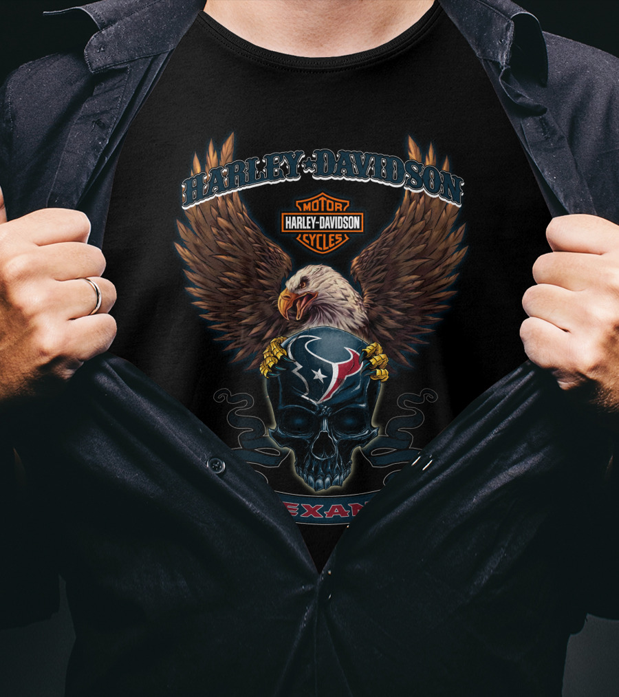 Harley Davidson Motor Cycles Eagle Houston Texans T-Shirt
