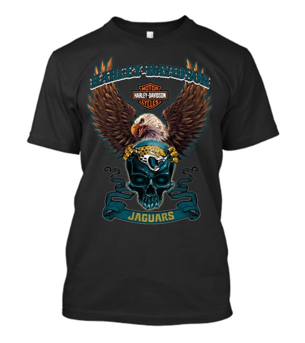 Harley Davidson Motor Cycles Jacksonville Jaguars Eagles And Skull T-Shirt