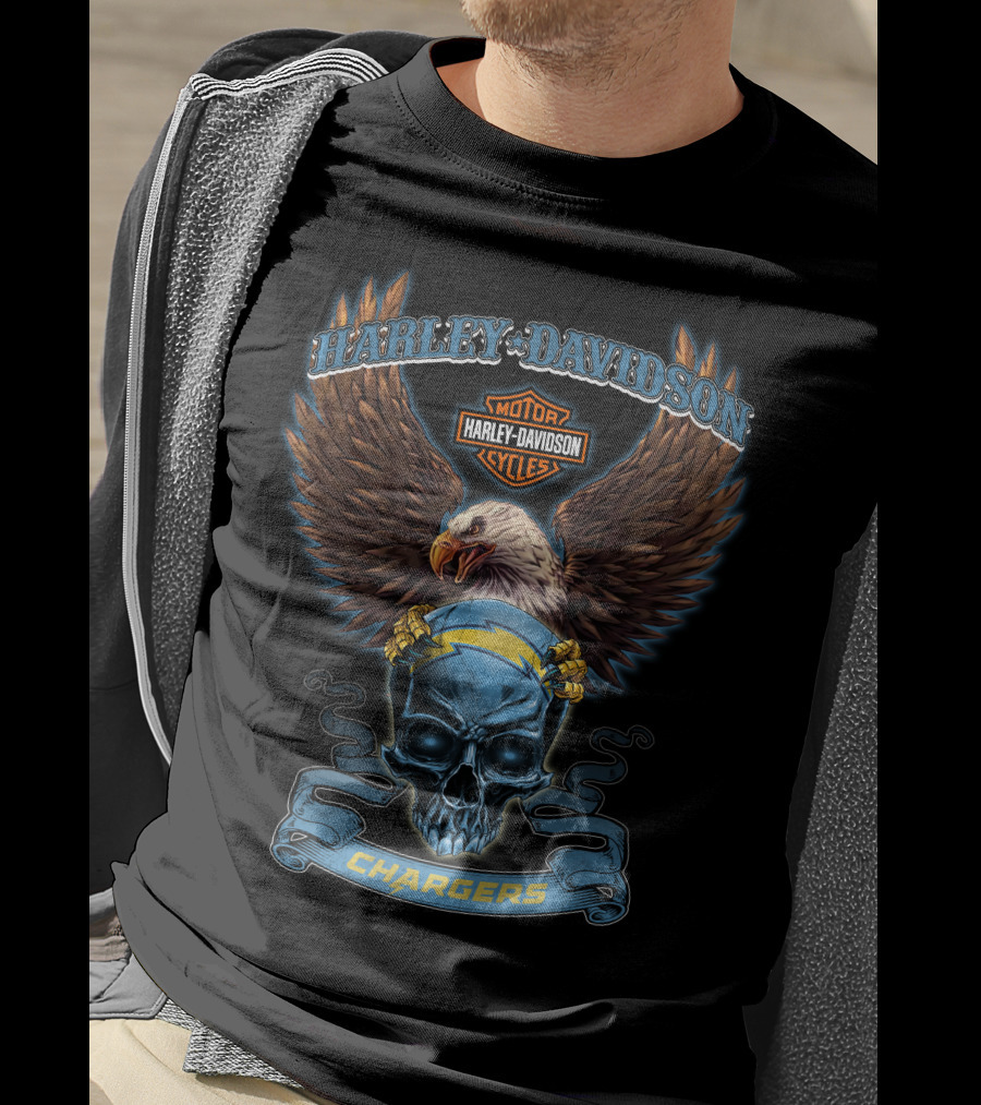 Harley Davidson Cycles Chargers Eagle Skull Nfl Los Angeles T-Shirt