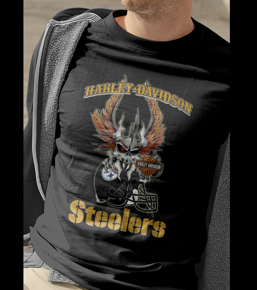 Harley Davidson Steelers Skull Helmet Logo Motorcycles T-Shirt