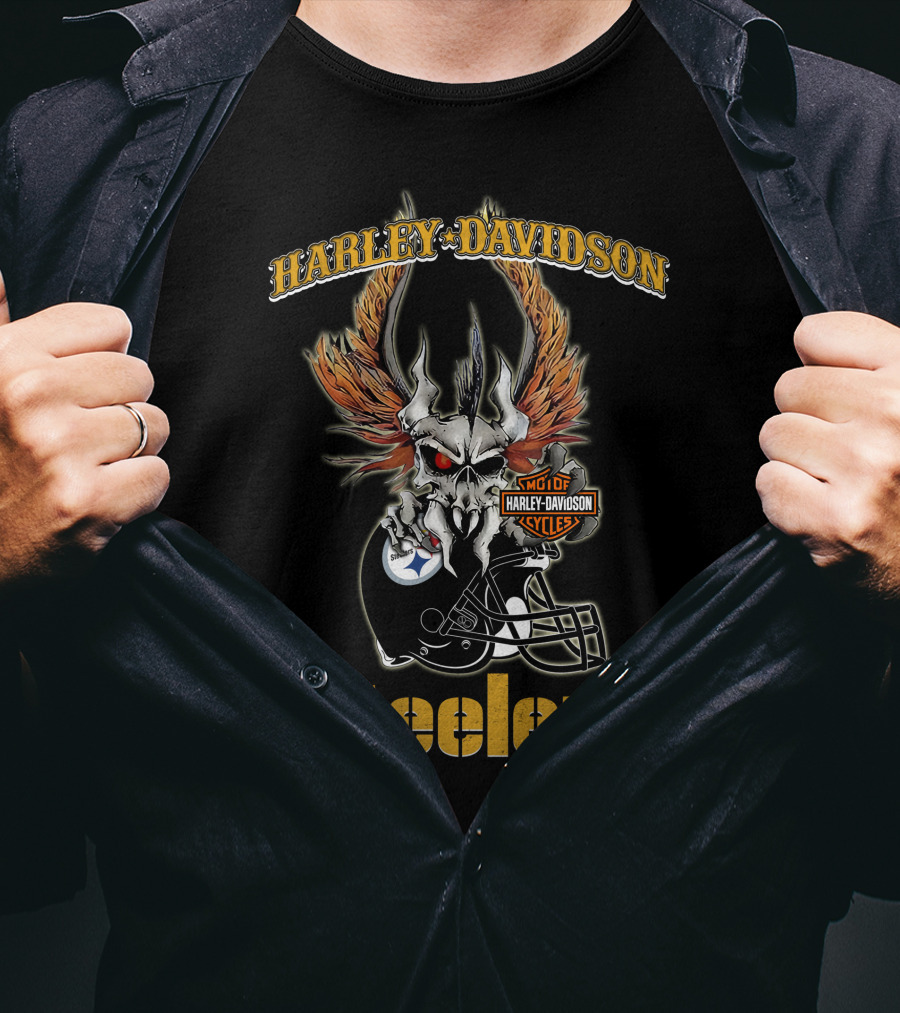 Harley Davidson Steelers Skull Helmet Logo Motorcycles T-Shirt