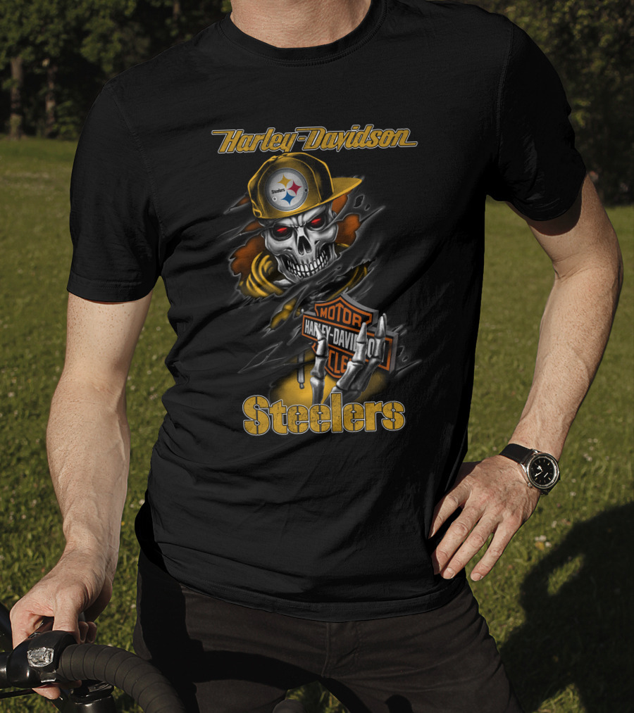 Harley Davidson Pittsburgh Steelers Skeleton Moto Nfl T-Shirt