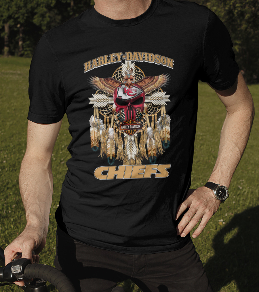 Harley Davidson Motor Cycles Kansas City Chiefs Eagles Feathers Dreamcatcher T-Shirt