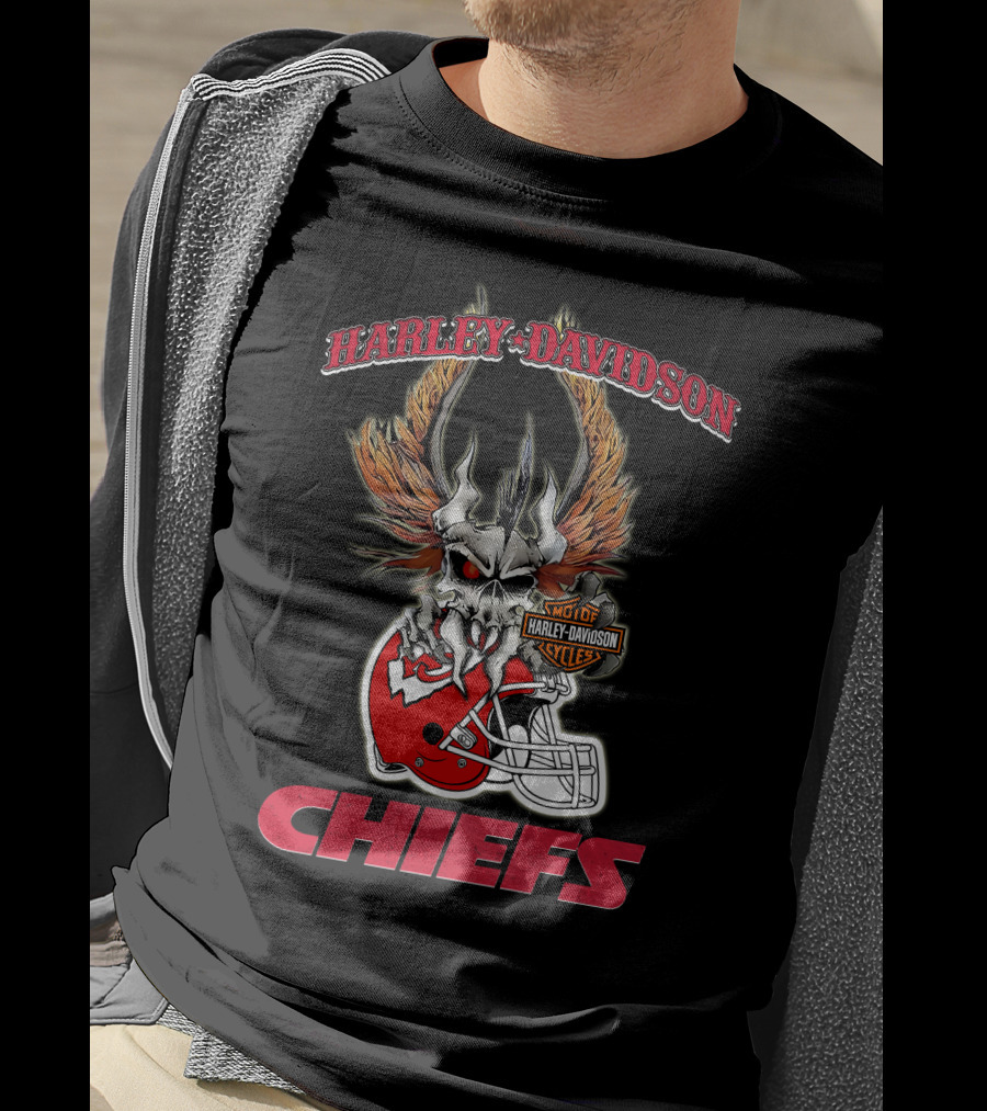 Harley Davidson Kansas City Chiefs Skull Helmet Chiefs T-Shirt