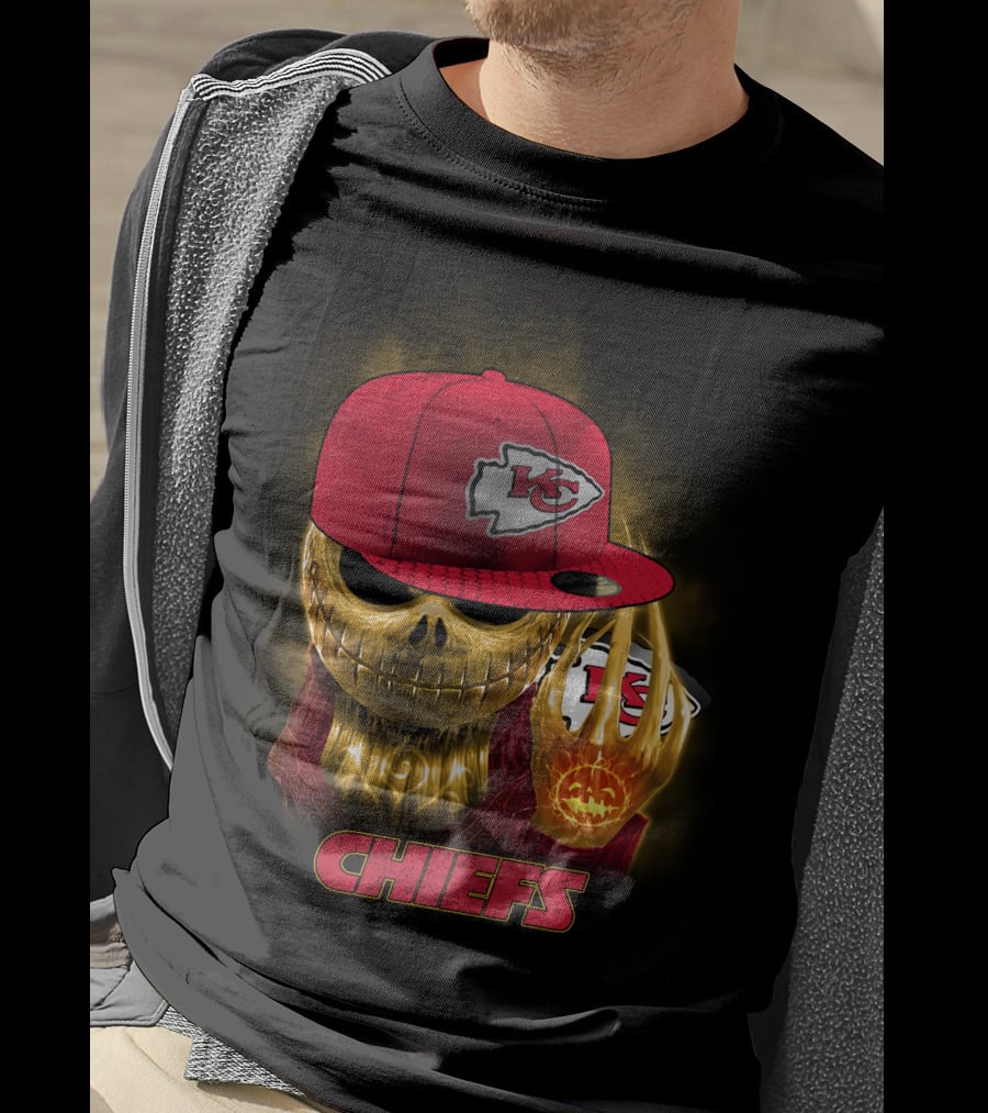Sk 14 Kansas City Chiefs Glowing Skeleton Wearing Red Cap With Team T-Shirt