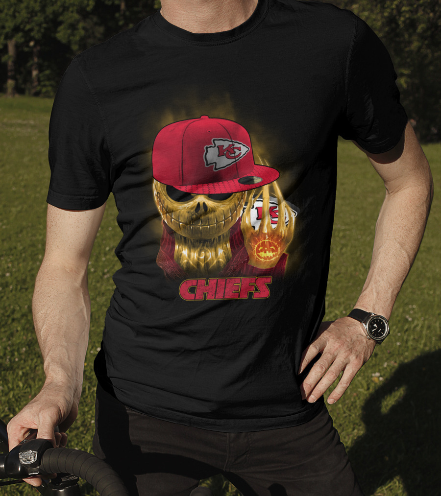 Sk 14 Kansas City Chiefs Glowing Skeleton Wearing Red Cap With Team T-Shirt