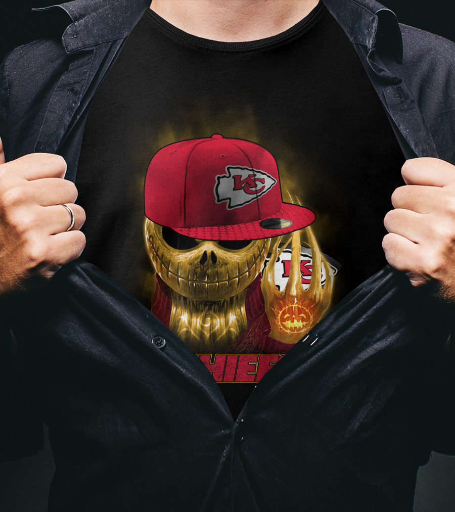 Sk 14 Kansas City Chiefs Glowing Skeleton Wearing Red Cap With Team T-Shirt