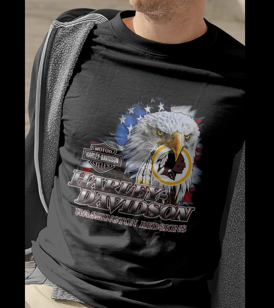 Washington Redskins Harley Davidson Nfl Eagles American Flag T-Shirt
