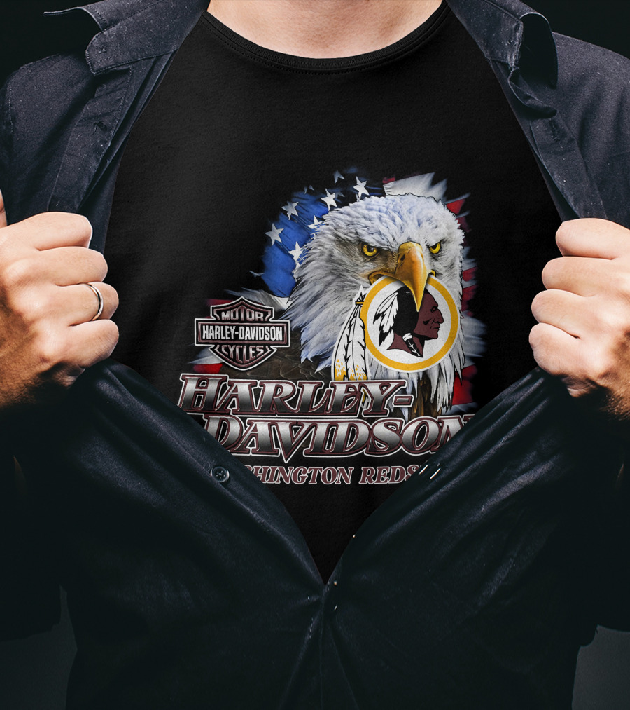 Washington Redskins Harley Davidson Nfl Eagles American Flag T-Shirt