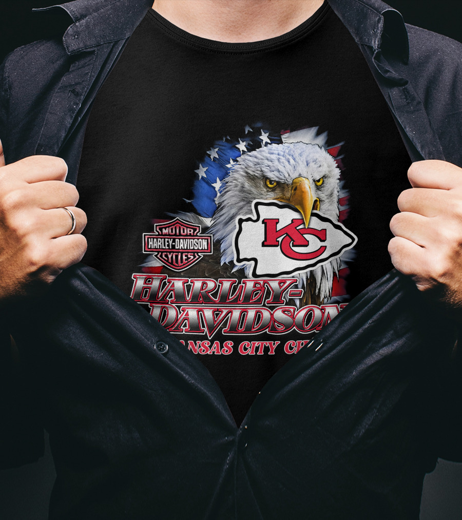 Harley Davidson Kansas City Chiefs Nfl Eagle American Flag T-Shirt