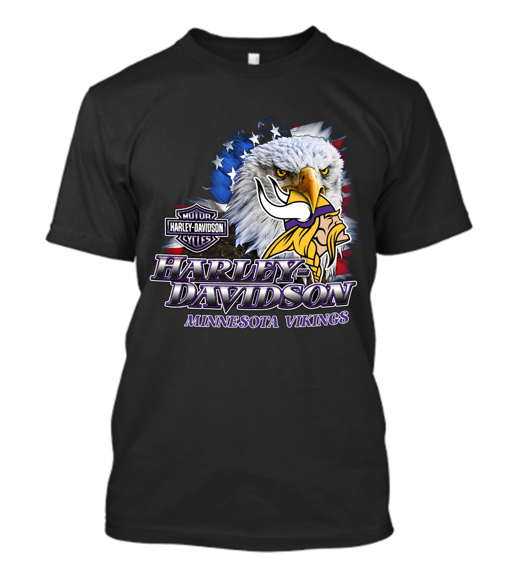 Harley Davidson Minnesota Vikings Nfl Eagles American Flag T-Shirt