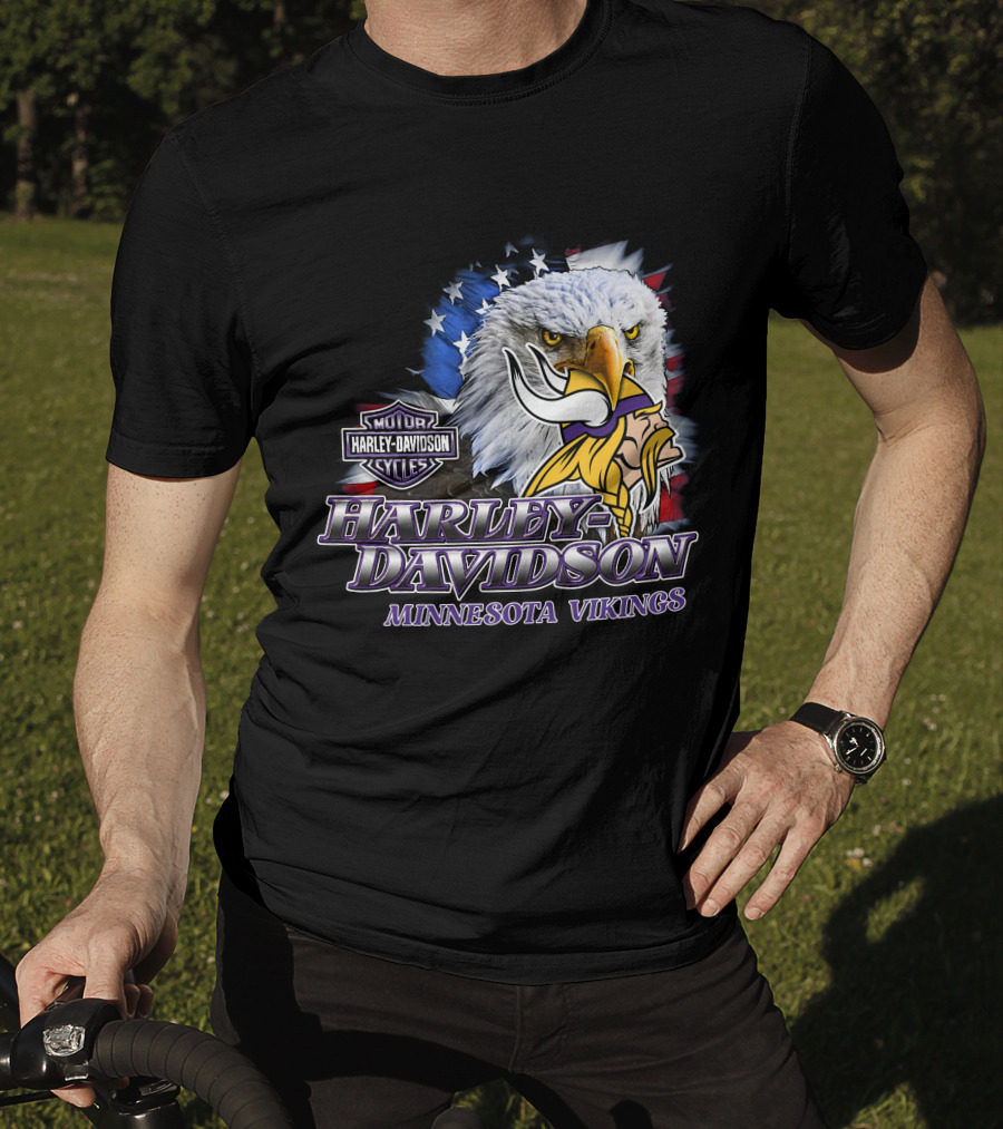 Harley Davidson Minnesota Vikings Nfl Eagles American Flag T-Shirt