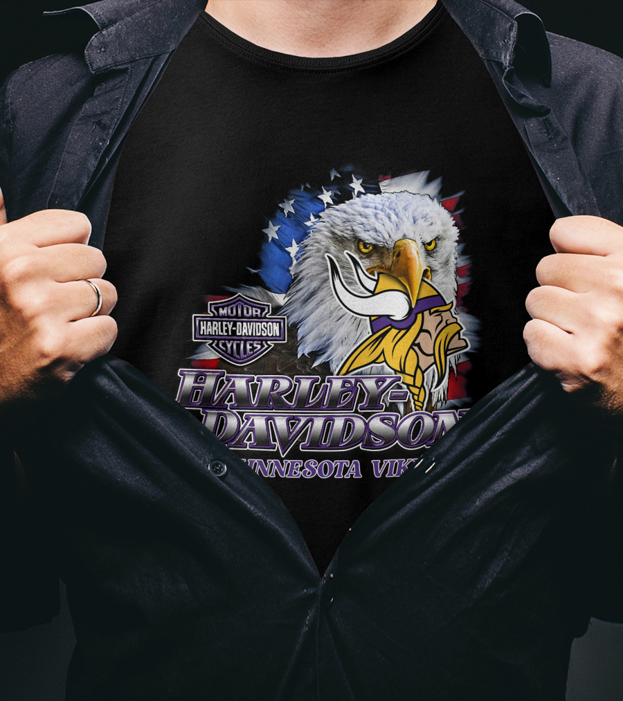 Harley Davidson Minnesota Vikings Nfl Eagles American Flag T-Shirt