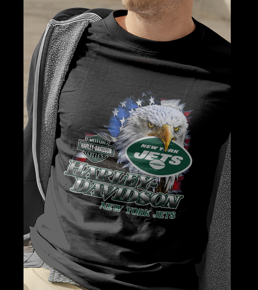 New York Jets Harley Davidson American Eagle Nfl T-Shirt