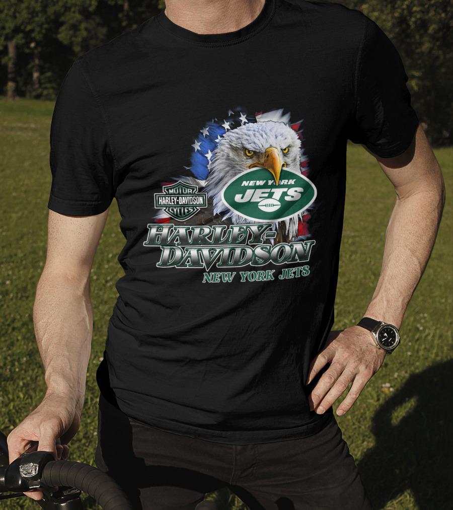 New York Jets Harley Davidson American Eagle Nfl T-Shirt