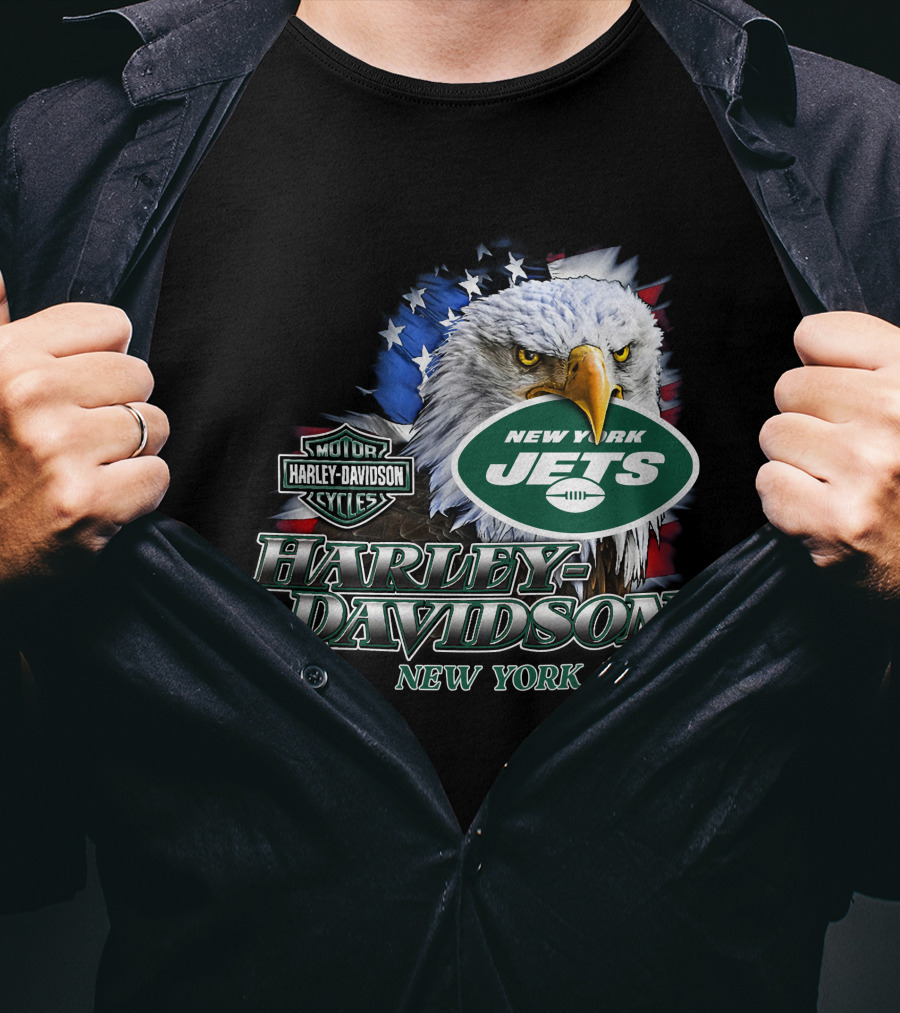 New York Jets Harley Davidson American Eagle Nfl T-Shirt