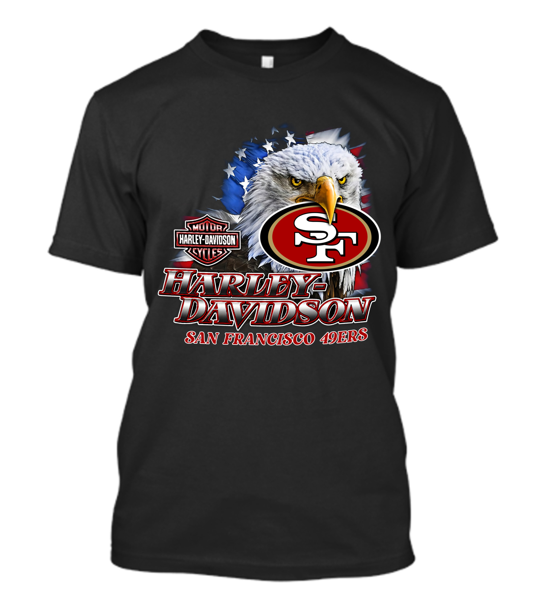 Harley Davidson San Francisco 49ers Nfl Eagles Logo With American Flag T-Shirt
