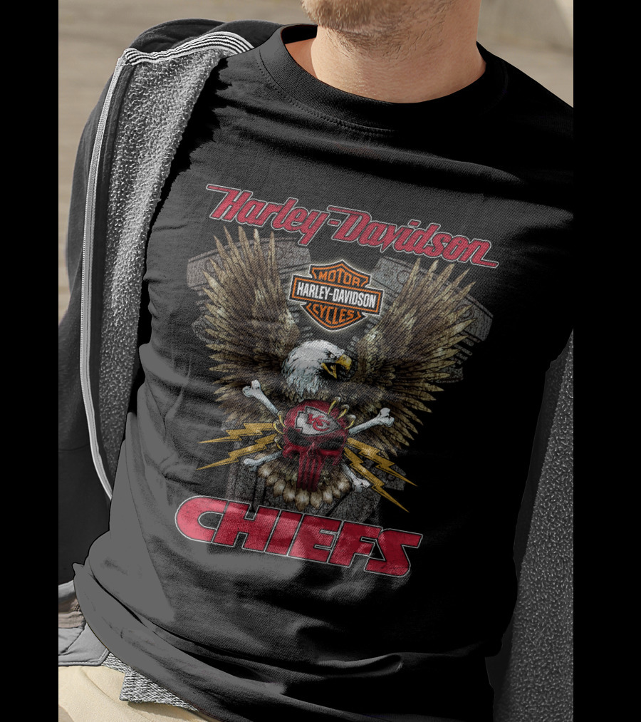 Harley Davidson Kansas City Chiefs Nfl Collaboration With Eagle And Skull T-Shirt