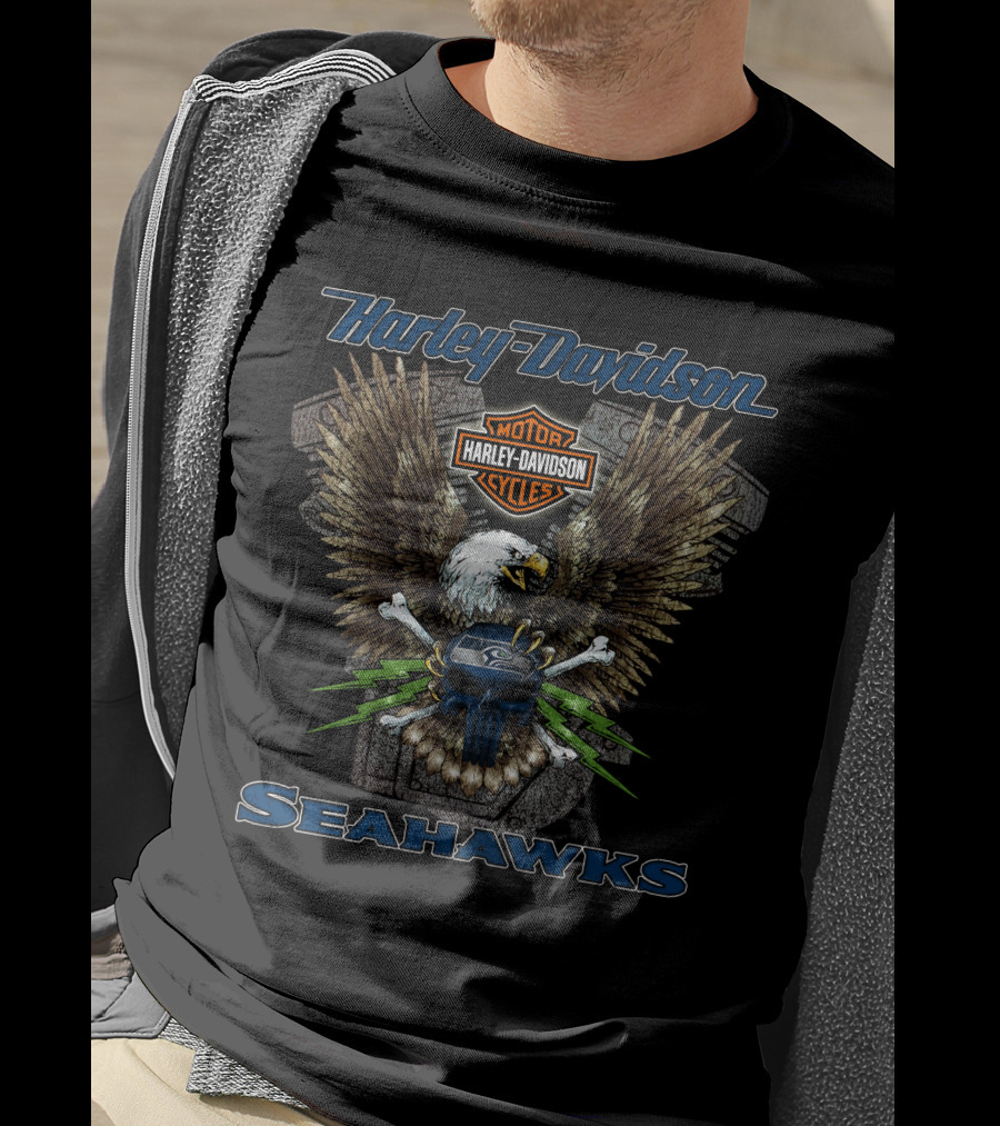 Harley Davidson Seahawks Motor Cycles Eagle T-Shirt