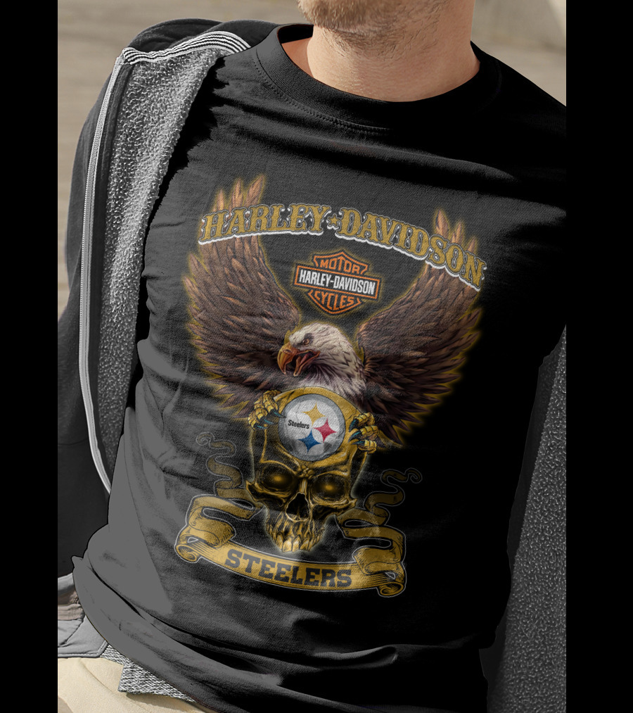 Harley Davidson Steelers Eagle Skull Logo Nfl Pittsburgh 0325 T-Shirt
